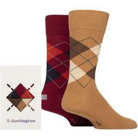 2 Pair Burlington Argyle Gift Boxed Cotton Socks Burgundy 6.5 11