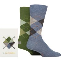 2 Pair Burlington Argyle Gift Boxed Cotton Socks Green 6.5 11
