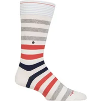 Mens 1 Pair Burlington Blackpool Multi Striped Cotton Socks White 6.5-11 Mens