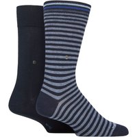 2 Pair Burlington Stripe Cotton Socks Marine 6.5 11