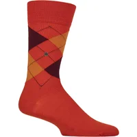 Mens 1 Pair Burlington Edinburgh Virgin Wool Argyle Socks Red / Mustard 6.5-11 Mens