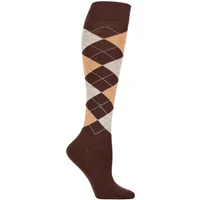 Women's 1 Pair Burlington Marylebone Argyle Wool Knee High Socks Dark Brown 3.5-7 Women's