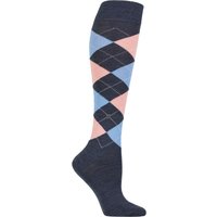 1 Pair Burlington Marylebone Argyle Wool Knee High Socks Dark Blue Melange 3.5 7