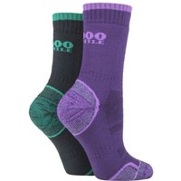 2 Pair Single Layer Walking Socks Purple Emerald 6 8.5