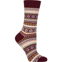 Women's 1 Pair Burlington Fair Isle Delight Wool Socks Red 3.5-7 Women's