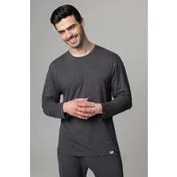 Mens 1 Pack Lazy Panda Bamboo Loungewear Selection Long Sleeved Top Dark Charcoal Long Sleeved Top XX Large