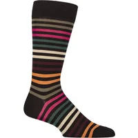 Mens 1 Pair Pantherella Kilburn Striped Cotton Lisle Socks Black 10-12 Mens