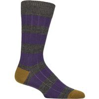 Mens 1 Pair Pantherella Fairford Leisure Weight Merino Wool Striped Socks Mid Grey 7.5-9.5 Mens