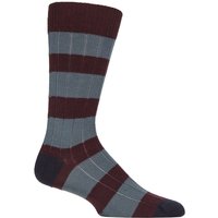 Mens 1 Pair Pantherella Fairford Leisure Weight Merino Wool Striped Socks Maroon 10-12 Mens
