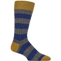 Pantherella Barton Merino Wool Twist Stripe Leisure Socks Mid Grey