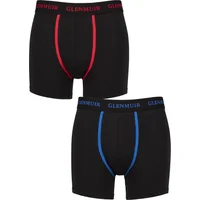 Mens 2 Pack Glenmuir Cotton and Bamboo Blend Long Leg Trunks Black / Red / Blue XL