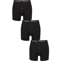 Mens 3 Pack Glenmuir William Button Front Cotton Boxer Shorts Black XXL