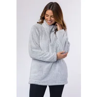 SOCKSHOP Heat Holders Women's 1 Pack Teddy Bear Quarter Zip Fleece Sweatshirt in Grey | Size: Medium