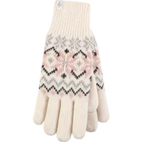Women's 1 Pack SOCKSHOP Heat Holders Avens Patterned Gloves Cream S/M