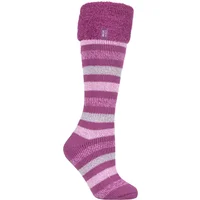 Women's 1 Pair SOCKSHOP Heat Holders 2.3 TOG Hellebore Cosy Cuff Wellington Boot Socks Pink Stripe 4-8 Ladies