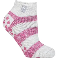 Women's 1 Pair SOCKSHOP Heat Holders 2.3 TOG Patterned and Striped Ankle Slipper Socks Valencia Light Grey / Berry 4-8 Ladies