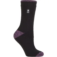 Women's 1 Pair SOCKSHOP Heat Holders 2.3 TOG Patterned Thermal Socks Prague Heel & Toe Black / Purple 4-8 Ladies