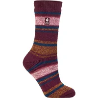 Women's 1 Pair SOCKSHOP Heat Holders 2.3 TOG Patterned Thermal Socks Calanda Multi Stripe Cabernet / Mustard 4-8