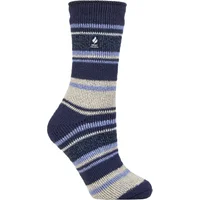 Women's 1 Pair SOCKSHOP Heat Holders 2.3 TOG Patterned Thermal Socks Calanda Multi Stripe Twilight Blue 4-8