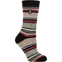 Women's 1 Pair SOCKSHOP Heat Holders 2.3 TOG Patterned Thermal Socks Geneva Multi Stripe Black Oat 4-8