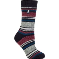 Women's 1 Pair SOCKSHOP Heat Holders 2.3 TOG Patterned Thermal Socks Geneva Multi Stripe Navy Cabernet 4-8