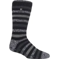 Mens 1 Pair SOCKSHOP Heat Holders 2.3 TOG Plain and Patterned Slipper Socks Stripe Black / Charcoal 6-11 Mens