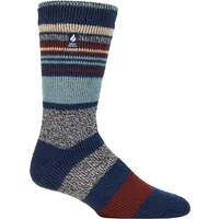 Mens 1 Pair SOCKSHOP Heat Holders 2.3 TOG Patterned and Plain Thermal Socks Galway Multi Stripe Indigo / Merlot 6-11