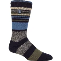 Mens 1 Pair SOCKSHOP Heat Holders 2.3 TOG Patterned and Plain Thermal Socks Galway Multi Stripe Navy / Olive 6-11