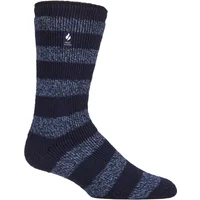 Mens 1 Pair SOCKSHOP Heat Holders 2.3 TOG Patterned and Plain Thermal Socks Palermo Chunky Stripe Navy 6-11 Mens
