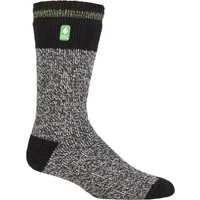 Mens 1 Pair SOCKSHOP Heat Holders 2.3 TOG Patterned and Plain Thermal Socks Porto Rugged Block Stripe Black / Green 6-11 Mens