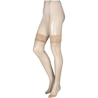 1 Pair Natural 10 Denier Run Resist Lace Top Stockings Small