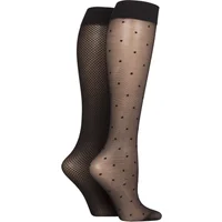 Women's 2 Pair Charnos Mini Diamond and Spot Knee High Socks Black One Size