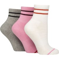 3 Pair Caroline Gardner Cotton Ribbed Sports Quarter Socks Cream Grey 4 8