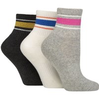 3 Pair Caroline Gardner Cotton Ribbed Sports Quarter Socks Grey Charcoal 4 8