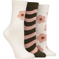 3 Pair Patterned Cotton Socks Flowers Chalk 4 8