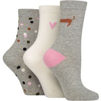 3 Pair Patterned Cotton Socks Dachshund Heart Spot 4 8