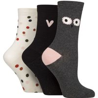 3 Pair Patterned Cotton Socks Owl Heart Spot 4 8
