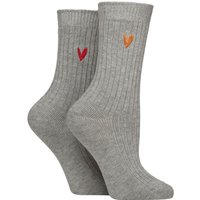 2 Pair Bamboo Ribbed Light Weight Boot Socks Light Grey Orange Red 4 8