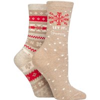 2 Pair Let it Snow & Fairisle Christmas Cotton Socks One