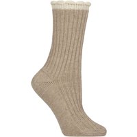 1 Pair Cashmere Scallop Top Ribbed Socks Oatmeal One