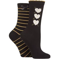 2 Pair Charnos Sparkle Stripes Hearts Socks One