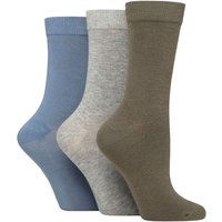 3 Pair Glenmuir Classic Plain Bamboo Socks Khaki Grey 4 8
