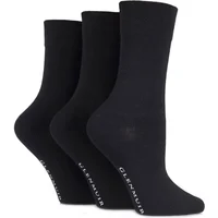 Glenmuir Women's 3 Pair Comfort Cuff Plain Bamboo Socks in Black | Size: 4-8