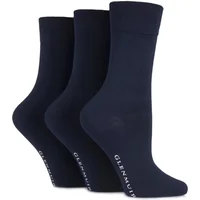 Glenmuir Women's 3 Pair Comfort Cuff Plain Bamboo Socks in Navy | Size: 4-8