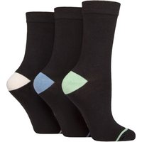 3 Pair Contrast Heel Toe Bamboo Socks Green Blue Pink 4 8
