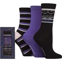 Women's 3 Pair Glenmuir Bamboo Patterned Socks in Christmas Gift Box Black / Purple 4-8 Women's