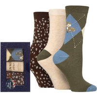 3 Pair Glenmuir Bamboo Christmas Patterned Socks Festive Gift Box Fawn 4 8