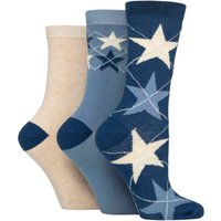 3 Pair Glenmuir Patterned Bamboo Socks Christmas Gift Tag Stars 4 8