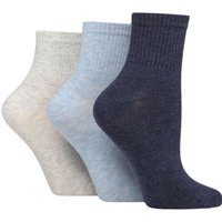 3 Pair Bamboo Cropped Socks Ribbed Blues 4 8