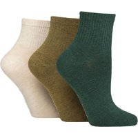 3 Pair Bamboo Cropped Socks Ribbed Khaki Cream 4 8